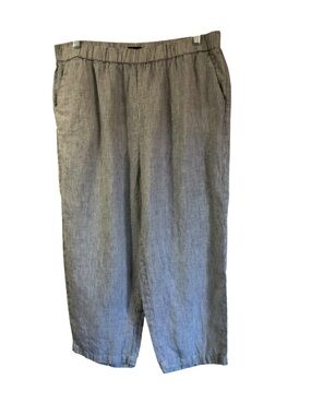 Quince Women’s European 100% Linen Pants, White Blue Stripe Wide Tapered Size XL